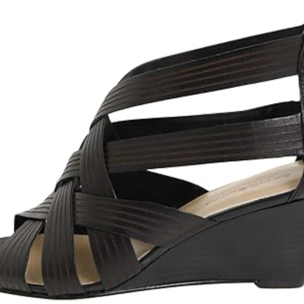 Final Price Bandolino Janeera Criss Cross Black Wedge Sandals, Size 7.5.